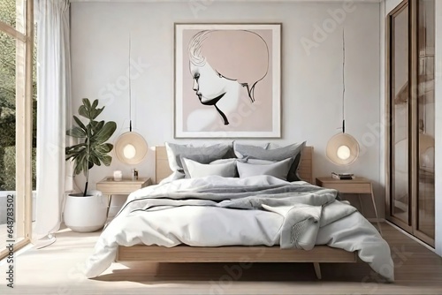 Minimalist Boho interior design  home decor of modern living room Rustic, Scandinavian interior style, 3d render.