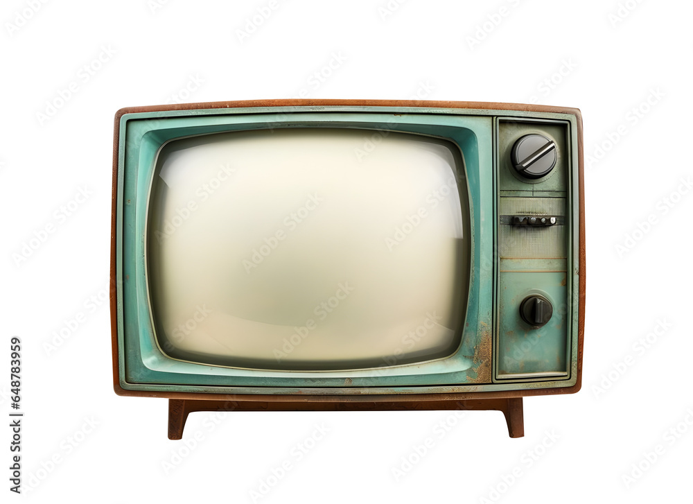 Isolated Dirty Vintage Television with Scuffs on transparent background, AI