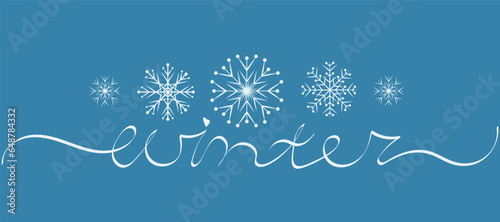 Winter handwritten text, hand lettering with stars isolated on white background.