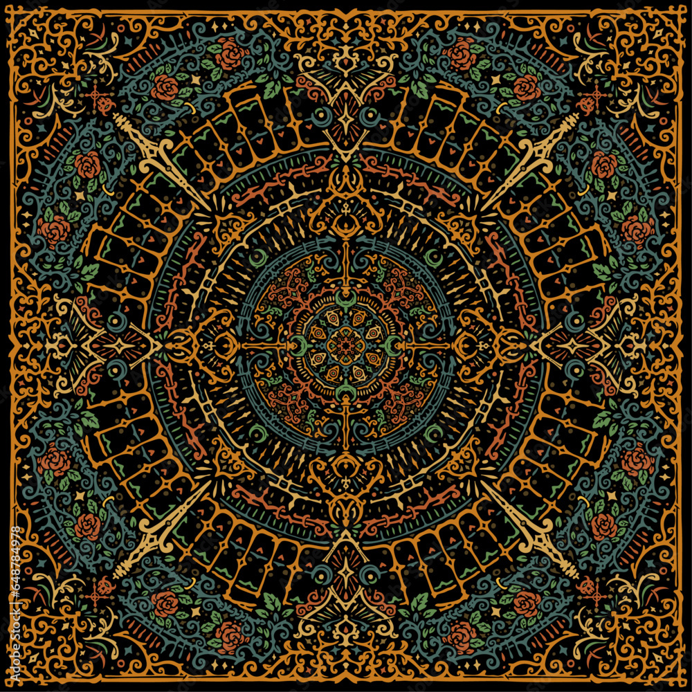 Creative vintage decorative tile, Colorful luxury design texture, Morocco Art, bandana design.