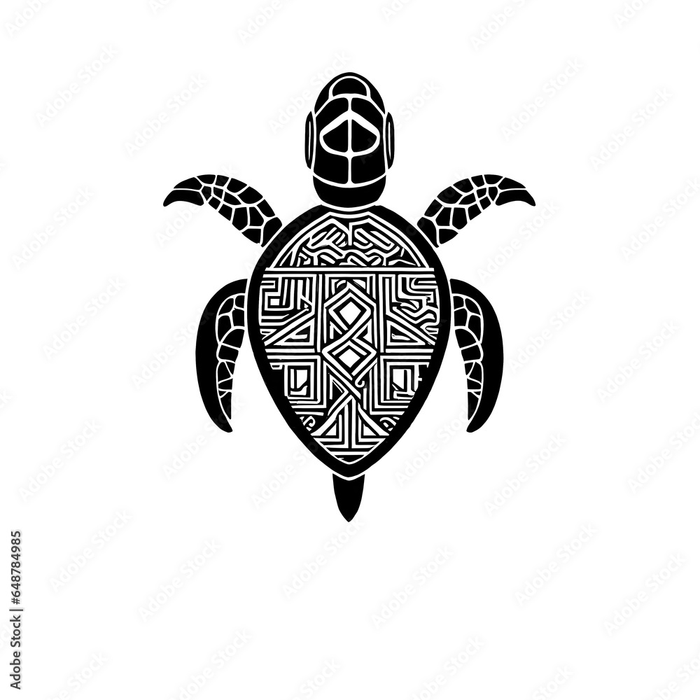 Fototapeta premium A minimalist turtle logo done in black and white with sharp lines and fine details. Native art style.