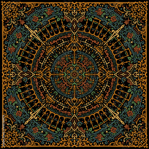 Creative vintage decorative tile, Colorful luxury design texture, Morocco Art, bandana design. © krizvector