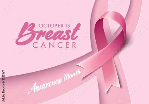 Posters for breast cancer awareness month in october. Realistic pink ribbon symbol. Medical Design. Vector illustration.
