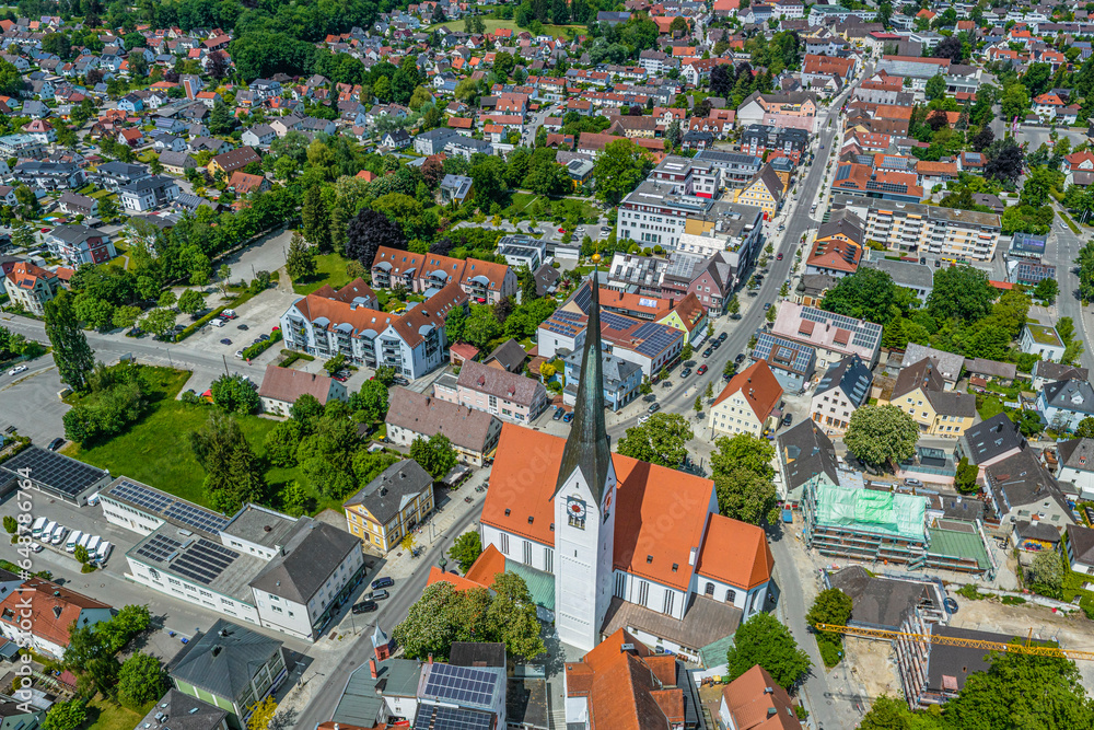 Schwabmünchen auf dem schwäbischen Lechfeld im Luftbild, Blick auf das Stadtzentrum