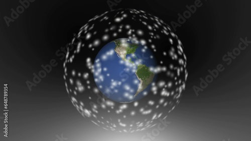 White color neon abstract dots particles on earth planet illustration background. © Think_About_Life