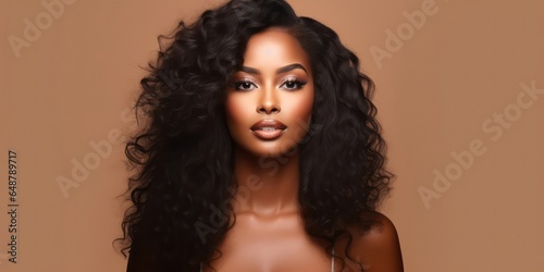 Black woman showcases her stunning allure with grace and confidence, beauty concept