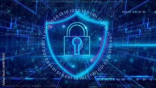 Fototapeta Naklejka Na Ścianę i Meble -  Technology background abstract cyber security system pad lock with finger print icon.