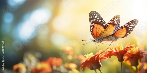 a butterfly discovered its perch on the flower