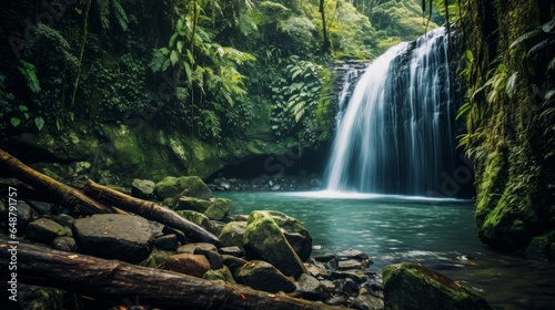 Tela Majestic waterfall in the rainforest jungle of Costa Rica