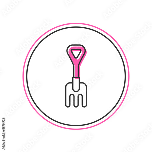 Filled outline Garden rake icon isolated on white background. Tool for horticulture, agriculture, farming. Ground cultivator. Vector