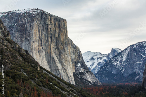 El Capitan and Half Dome in winter in Yosemite National Park.