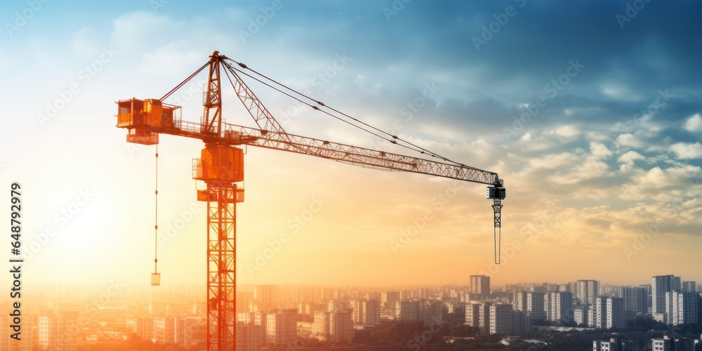 Construction Site with Prominent Crane Tower