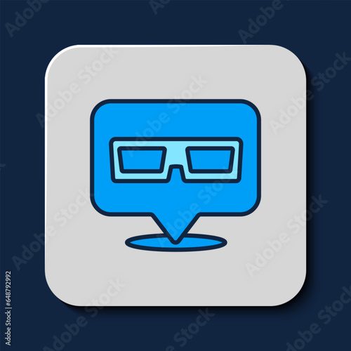 Filled outline 3D cinema glasses icon isolated on blue background. Vector