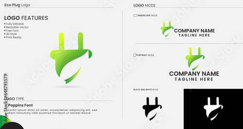 Eco plug logo design. Plug logo. Natural. Eco energy. Electric. Business. Green. Electricity plug. Unique. Finance. Volt. Colorful design