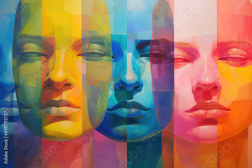 colourful faces. concept for social masks, emotions and various mental states