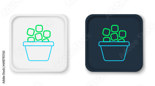 Line Ice bucket filled with ice cubes icon isolated on white background. Colorful outline concept. Vector