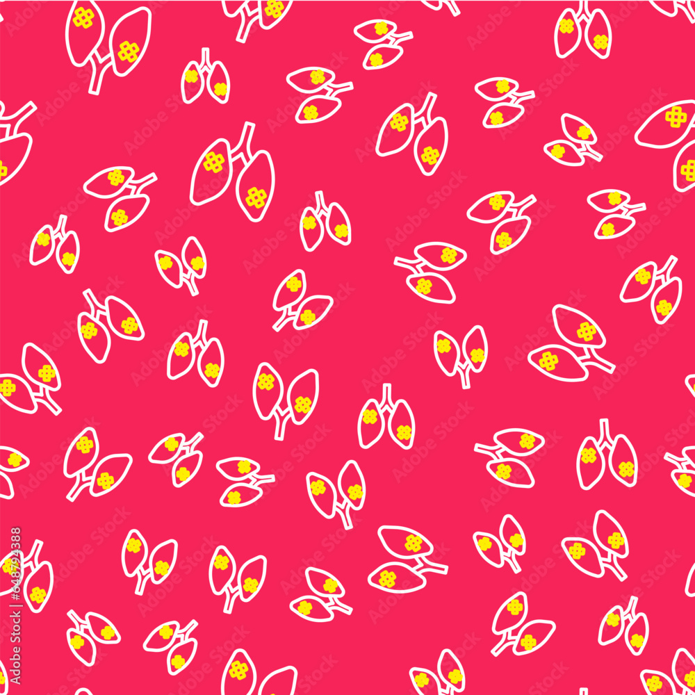 Line Disease lungs icon isolated seamless pattern on red background. Vector Line Disease lungs icon isolated seamless pattern on red background. Vector