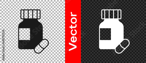 Black Sedative pills icon isolated on transparent background. Vector