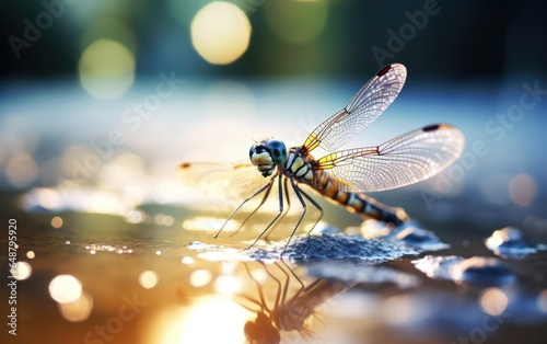 An artful portrayal of a dragonfly's flight in the open sky