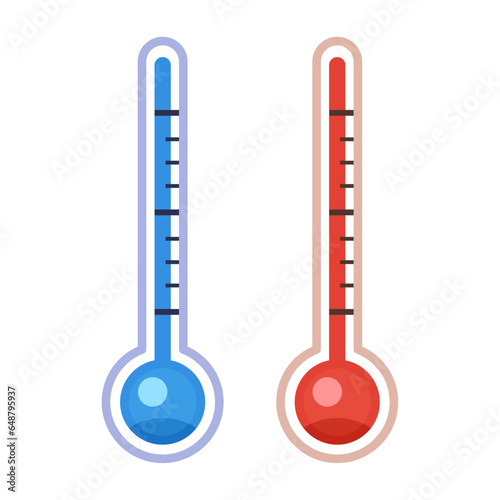 Vector thermometers hot and cold on white