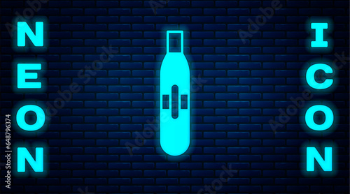 Glowing neon Electronic cigarette icon isolated on brick wall background. Vape smoking tool. Vaporizer Device. Vector