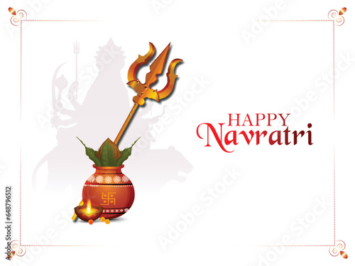Happy navratri festival with goddess durga kalash