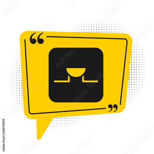 Black Buzzer in electronic circuit icon isolated on white background. Yellow speech bubble symbol. Vector