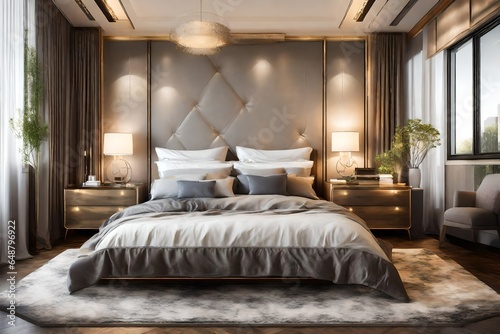 Comfortable bedroom in a luxury home with stylish decor. © CREAM 2.0