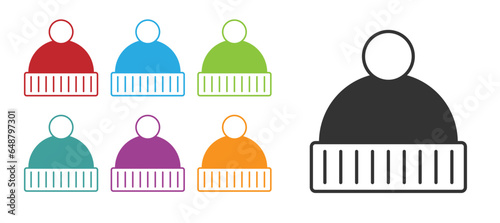 Black Beanie hat icon isolated on white background. Set icons colorful. Vector