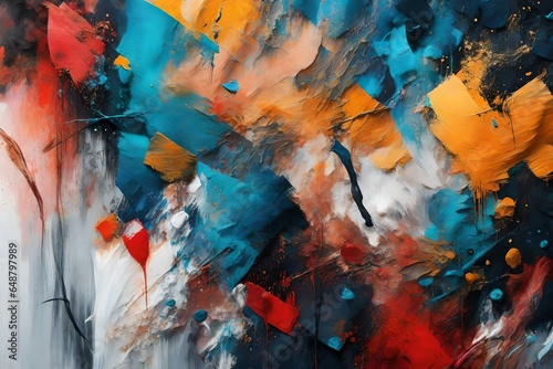 Creative abstract hand painted background, wallpaper, texture, close-up fragment of acrylic painting on canvas with brush strokes