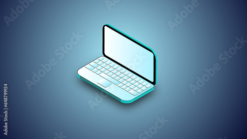 Isometrics laptop 3D flat modern style design. laptop icon flat 3d illustration on dark clean background with blank white screen display.