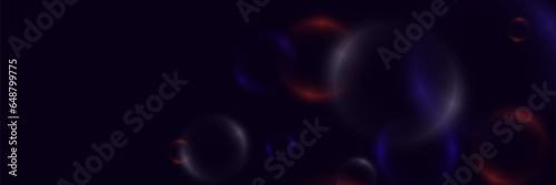 Abstract background with neon bubbles, iridescent colorful glass balls or spheres on a black background.