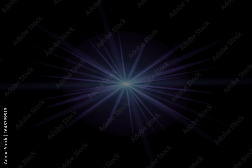 Shining star on a black background. Effects, glare, sparkle, explosion, light. Vector illustration