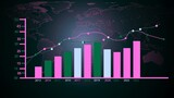 Colorful business graph growth with world map illustration background.