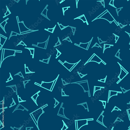 Green line Skate park icon isolated seamless pattern on blue background. Set of ramp, roller, stairs for a skatepark. Extreme sport. Vector