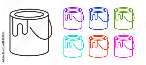 Black line Paint bucket icon isolated on white background. Set icons colorful. Vector
