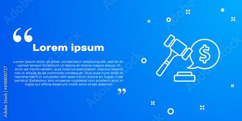 White line Auction hammer price icon isolated on blue background. Gavel - hammer of judge or auctioneer. Bidding process, deal done. Auction bidding. Vector