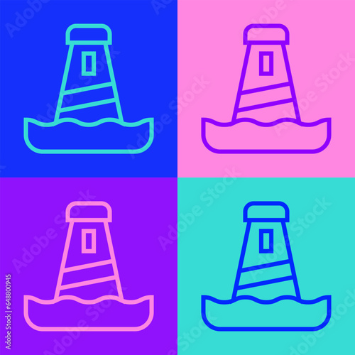 Pop art line Lighthouse icon isolated on color background. Vector