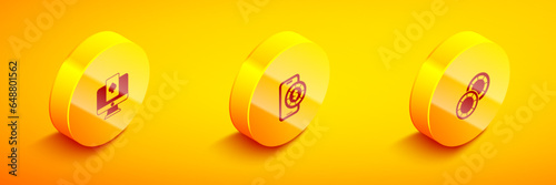 Set Isometric Online poker table game, and Casino chips icon. Vector