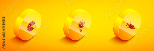 Set Isometric Circle of pieces, Pressure water meter and Syringe icon. Vector