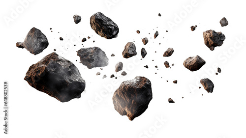 small asteroids moving fast isolated on solid white background