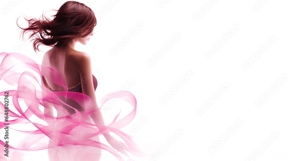 silhouette of a woman with pink hair, awareness of breast cancer, women empowerment, awareness and education silhouette of a woman with pink hair, awareness of breast cancer, women empowerment, awareness and education