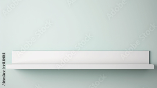 white empty shelf on a light blue wall for product photography and presentation