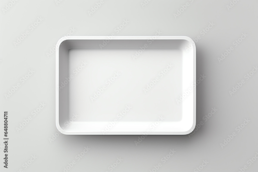 Blank empty plastic or paper tray mockup on grey background - obrazy, fototapety, plakaty 