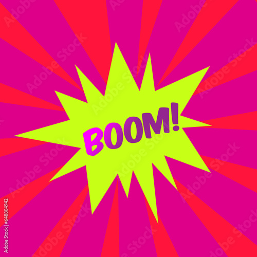 BOOM! comic bubble text Pop art style Radial lines background Explosion illustration