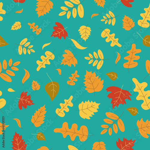 Autumn leaves pattern. Seamless vector background. Nature  autumn season. Autumn leaves are orange  beige  brown and yellow. Vector illustration in doodle style. Vector flat repeating background