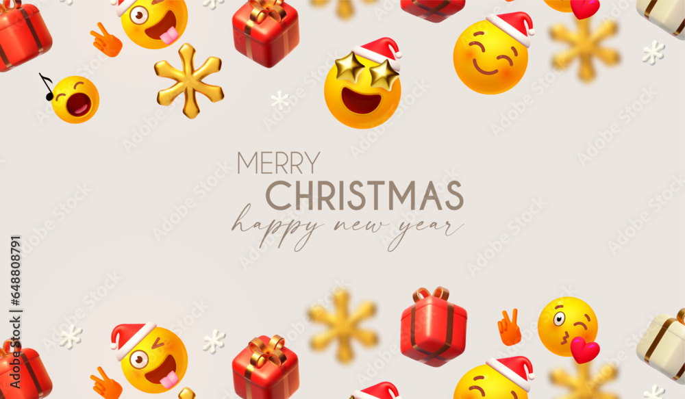 Merry Christmas and Happy New Year funny design template with smiling Santa Claus faces. Happy holidays. Special offer.
