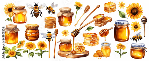 Set of honey stick and jar of honey