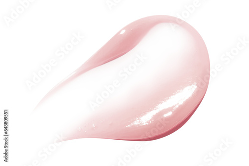 Smear of pink cream, balm, conditioner with banana, egg or chamomile on an empty background. Isolated.