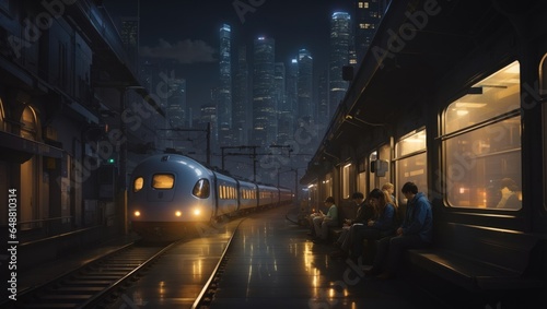 "Dimmed Night, Slow Train: A Relaxing Journey through the Cityscape After Dark."